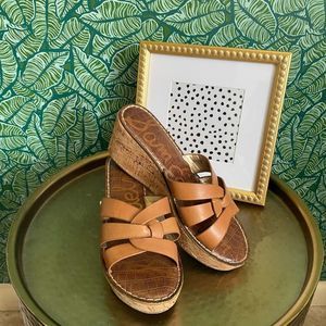 Sam Edelman | Leather Cork Wedge Tan Strap Sandals 8